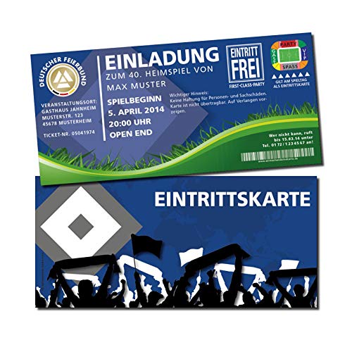 Einladung Einladungskarte Geburtstag Fussball-Stadionticket blau Hamburg von wirmachendeinekarte.de