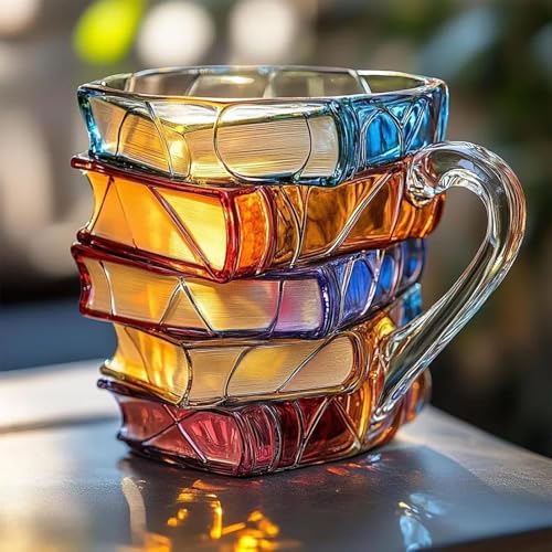 Bemalte Buch Kaffeetasse, Kreative 3D Bücher Stack Geformte Kaffeetasse, Painted Book Mug, Lackierter Buchbecher, Realistische Buch Tasse, Geschenk für Buchliebhaber Lehrer literarische Freunde von wiroouia