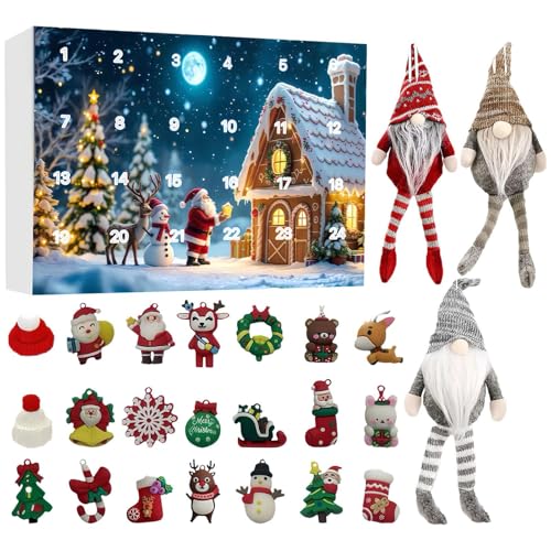 Wichtel Adventskalender 2025, 24 Tage Weihnachtswichtel Countdown Kalender mit 24 Stück Gnome Plüsch Spielzeug, Christmas Wichtel Figuren Dekorative für Kinder und Erwachsene von wiroouia
