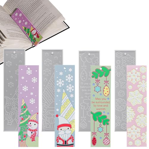 wiroouia Silikone Lesezeichen Form,4 Stück Weihnachts Epoxy Gießform,Dekorative Bastelzubehör Für Büro Unterricht Schüler Lehrer Geburtstag | für Wohnzimmer Fenster Tür Studenten Liebhaber Anfänger von wiroouia