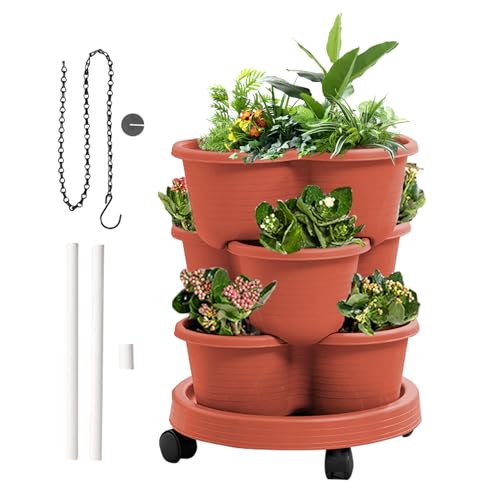 wiroouia Vertikaler Pflanzenturm | Etagenpflanzer - 3-Stufiger Turm Mit Abnehmbaren Rädern Für Blumen Gemüse Erdbeeren Innenbereich Küche Garten Balkon Terrasse von wiroouia