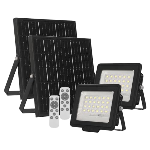 Solarlampen für Außen 5000mAh,460LM Superhelles 48 LED Solar Strahler mit Fernbedienung für Außenbereich mit 1m Kabel,IP66 Schutzgrad Scheinwerfer Außenstrahler für Garten, Tür, Hof, etc（2 Sätze） von wisdom line