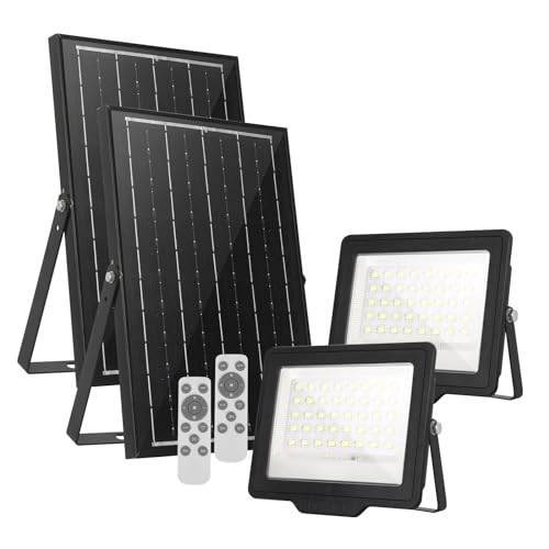 wisdom line Solar Flutlichter Fernbedienung Außen 10000mAh,850LM Superhelles 80 LED solarleuchten für außen mit 1m Kabel,IP66 Schutzgrad Solarstrahler Scheinwerfer für Garten, Tür, Hof, etc（2 Sätze） von wisdom line