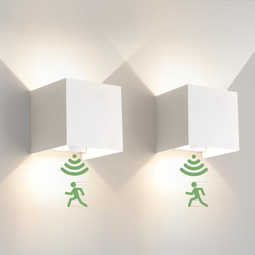 6W LED Wandleuchten mit Bewegungsmelder Weiß Wandlampe Innen 4000K Aussenlampe mit Bewegungsmelder Natürlweiss LED Wandleuchte Innen Rechteckig Verstellbar Abstrahlwinkel IP65Wandlampe Aussen 2 Stück von wisdom line