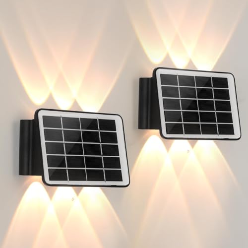 Solar Wandleuchte Aussen ,2 Stück Solarleuchte für Außen Led Beleuchtung IP65 Wasserdichte Wandleuchte Wand kabellos Wasserdichte Zaun Beleuchtung für Hinterhof Garten Veranda Deck Patio (Warmweiß*2) von wisdom line