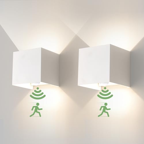 wisdom line 12W LED Aussenlampe mit Bewegungsmelder 2 Stück Wandleuchte innen/aussen 4000K Natürlweiß LED Wandleuchte Innen Weiß Rechteckig Verstellbar Abstrahlwinkel Wandlampe Aussen IP65 von wisdom line