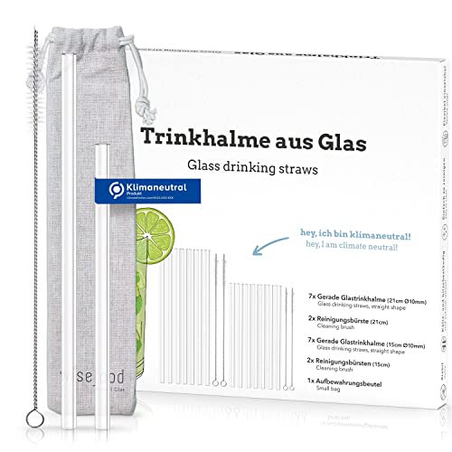 Wisefood Glas Strohhalme - Glas-Trinkhalm Set - Wiederverwendbare Glashalme - Nachhaltige und plastikfreie Mehrweg Trinkhalme mit Aufbewahrungsbeutel (1 Set) von wisefood