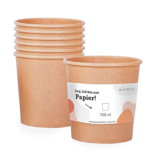 Wiseware Einweg Suppenbecher To Go - 25 Stück Suppenbehälter aus Papier 700ml - Biologisch abbaubare Pappbecher ohne PLA/PE - Nachhaltige Einmal Suppenschale mit BIO- Beschichtung von wisefood