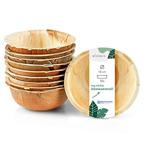 Wiseware Palmblatt Schale 85ml - 50 Stück Einweg-Schüssel rund Ø 10 cm - biologisch abbaubares Palmblattgeschirr - kompostierbares Partygeschirr - Bio Einweggeschirr Wiseware Palmblatt Schale 85ml - 50 Stück Einweg-Schüssel rund Ø 10 cm - biologisch abbaubares Palmblattgeschirr - kompostierbares Partygeschirr - Bio Einweggeschirr von wisefood