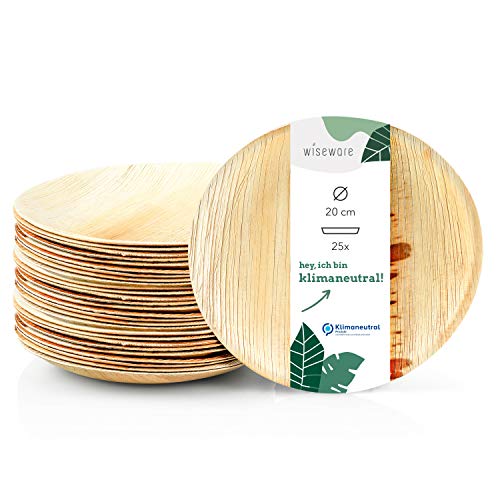 Wiseware Palmblatt Teller - Einwegteller rund - biologisch abbaubares Palmblattgeschirr - kompostierbares Partygeschirr - Bio Einweggeschirr (25, Ø 20 cm) von wisefood