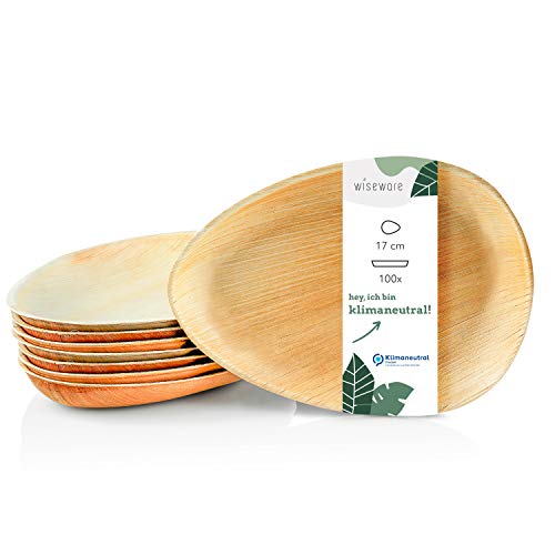 Wiseware Palmblatt Teller in Tropfenform - 100 Stück Einwegteller oval Ø 17 cm - biologisch abbaubares Palmblattgeschirr - kompostierbares Partygeschirr - Bio Einweggeschirr (100, Ø 17 cm) von wisefood