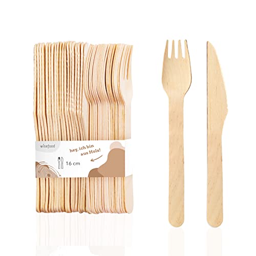 wisefood Einwegbesteck aus Birkenholz, Holzbesteck, 400 Stück Einmal Besteck 16cm, biologisch abbaubar, stabil, umweltfreundlich von wisefood
