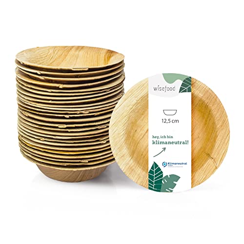 wisefood Palmblatt Snackteller - 25 Stück Einweg Teller rund Ø 14 cm - Biologisch abbaubares Palmblattgeschirr - Einweggeschirr ideal als Suppenteller, Salatteller oder Pastateller - 200ml von wisefood