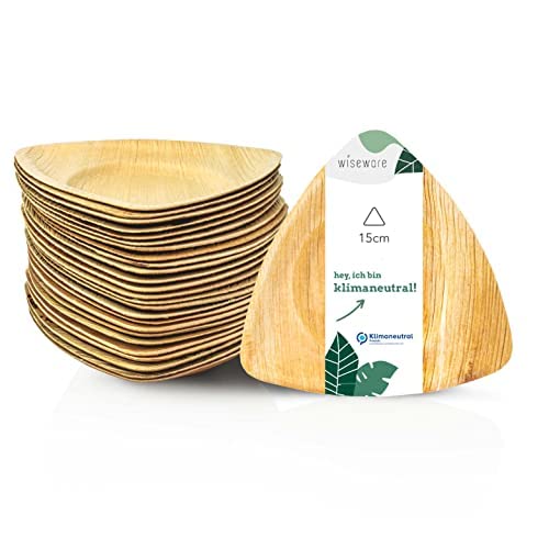 wisefood Palmblatt Teller - 50 Stück Dreieckig 15cm - Biologisch Abbaubares Einweg Palmblattgeschirr - Ideal als Snackteller, Fingerfood Teller oder Salatteller von wisefood