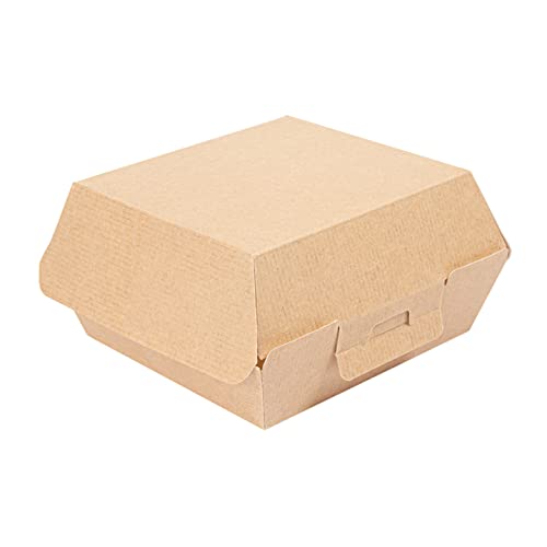 wisefood Take Away Papier Burger Box 50 Stk. 13x12,5x6,2cm Speisebox To Go Burger Verpackung Hamburger Box mit Klappdeckel, To Go Einweg Lunchbox aus Kraftpapier von wisefood