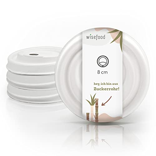 wisefood Zuckerrohr Kaffeebecher Deckel - 50 Stück Coffee to Go Deckel ∅ 80mm - Einweg Kaffeedeckel weiß passend für 200ml Becher - Biologisch abbaubarer Deckel aus Bagasse ohne PLA/PE von wisefood