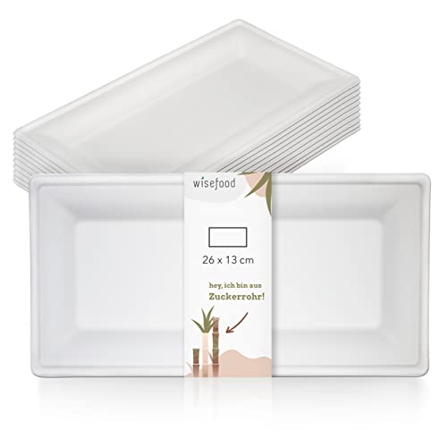wisefood Zuckerrohr Teller - 500 Stück Bagasse Einwegteller rechteckig 26x13cm - Einmal Pappteller ideal als Partyteller oder Menüteller - Biologisch abbaubares Zuckerrohr Geschirr ohne PLA/PE von wisefood