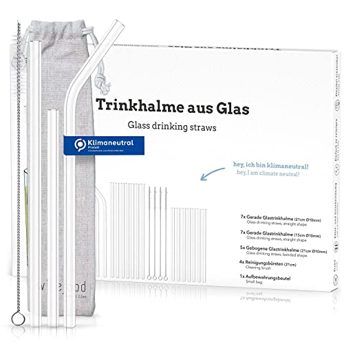 Wisefood Glas Strohhalme - Glas-Trinkhalm Set - Wiederverwendbare Glashalme - 70x lang 70x kurz 50x gebogen 40x Reinigungsbürsten - Mehrweg Trinkhalme mit Aufbewahrungsbeutel … von wisefood