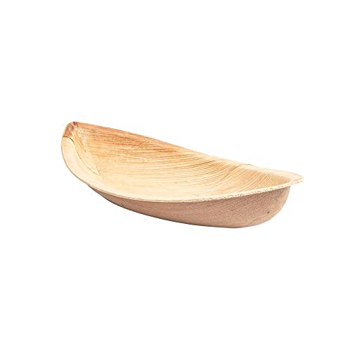 wisefood Palmblatt Fingerfood Schale - 25 Stück Einweg Schiffchen 20cm 300ml - Biologisch abbaubares Palmblattgeschirr - ServierschaIe ideal als Einweg Snackschale für Pommes, Currywurst oder Sushi von wisefood
