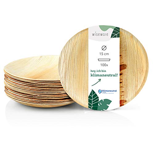 Wiseware Palmblatt Teller - Einwegteller rund - biologisch abbaubares Palmblattgeschirr - kompostierbares Partygeschirr - Bio Einweggeschirr (100, Ø 15 cm) von Wisefood