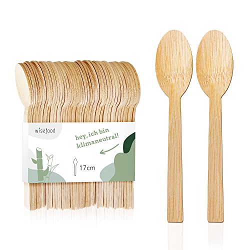 wisefood Bambus Einweg Löffel 100 Stück 17cm - Bambusbesteck - biologisch abbaubares Einwegbesteck - Bambusgeschirr Set als Alternative zu Plastik oder Papier - natürliche Bambus-Löffel von wisefood