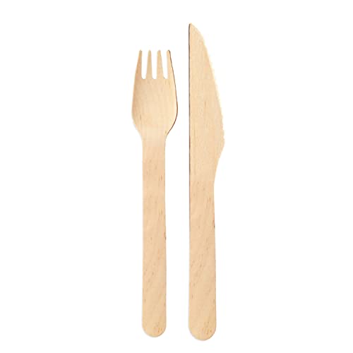 wisefood Einwegbesteck Set aus Birkenholz - 2 Sets - 10 Holzgabeln,10 Holzmesser 16,5cm - 20-teiliges Einmalbesteck 16cm - Biologisch abbaubares Partybesteck aus Holz von wiseware