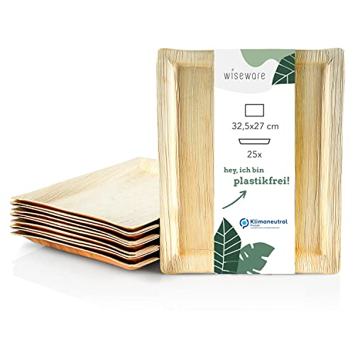 wisefood Palmblatt Serviertablett - 25 Stück Servierplatte 32 x 26 cm - biologisch abbaubares Palmblattgeschirr - kompostierbares Partygeschirr - Bio Einweggeschirr von wisefood