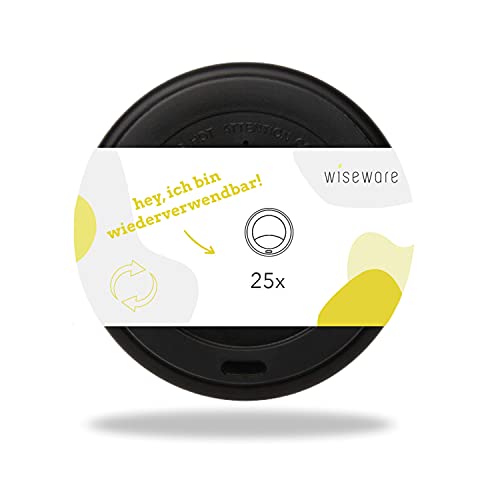 wiseware Coffee to Go Deckel Mehrweg für Trinkbecher 300ml Deckel für Trink-Becher | wiederverwendbar & recycelbar I Trinkloch Becherdeckel schwarz 25 Stück von wiseware