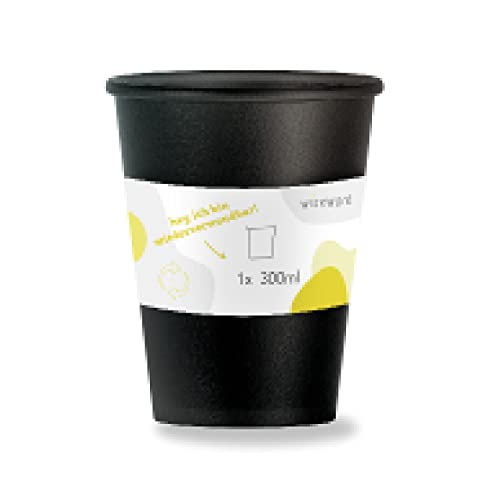 wiseware Trinkbecher 300 ml 1 Stück - Mehrweg Coffee-to-Go - BPA-frei und wiederverwendbar aus recyclebarem Plastik (PP) - Kaffeebecher spülmaschinenfest schwarz ohne Deckel von wiseware
