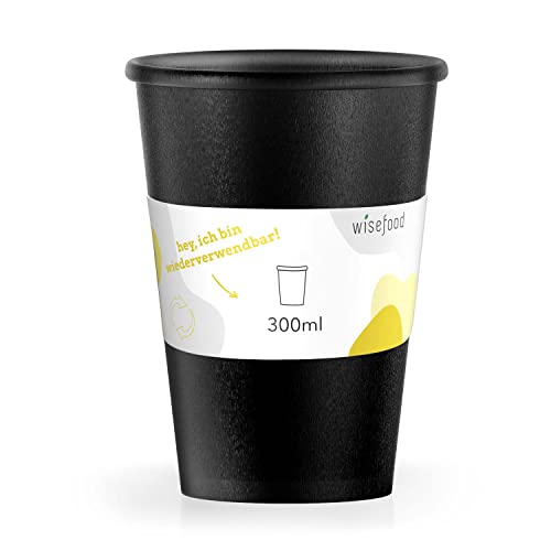 wiseware Trinkbecher 300 ml 10 Stück - Mehrweg Coffee-to-Go - BPA-frei und wiederverwendbar aus recyclebarem Plastik (PP) - Kaffeebecher spülmaschinenfest schwarz ohne Deckel von wiseware
