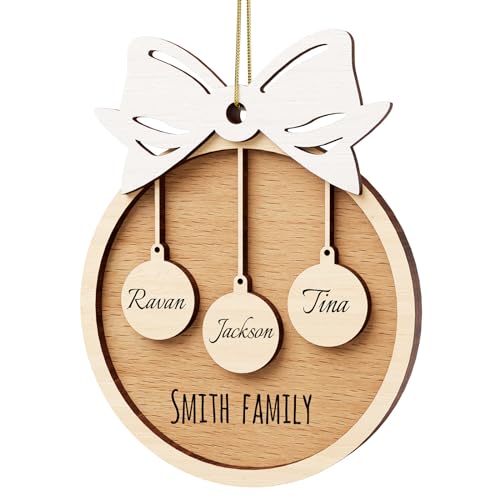 witfox Personalisierte Weihnachtsanhänger mit 3 Namen - 2023 Holz-Weihnachtsbaumschmuck Personalisierte Weihnachtskugeln Familie, Partner Haustier und Freunde von witfox