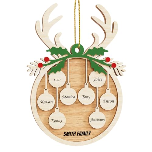 witfox Personalisierte Weihnachtsanhänger mit 8 Namen - 2023 Holz-Weihnachtsbaumschmuck Personalisierte Weihnachtskugeln Familie, Partner Haustier und Freunde von witfox