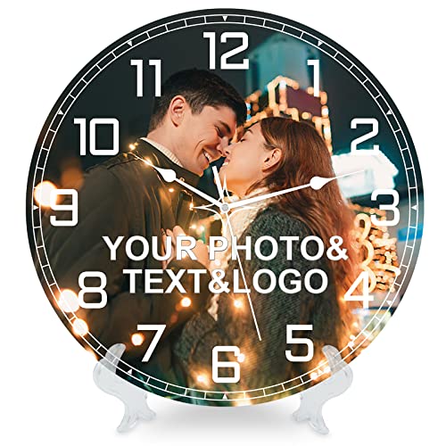 witfox Runde Personalisierte Wanduhr mit Foto Text – personalisierte Uhr Deko, Digitale Wanduhr mit Halterung Für Schlafzimmer, Wohnzimmer, Küche – PVC 20,3 cm von witfox