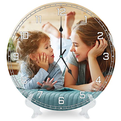 witfox Runde Personalisierte Wanduhr mit Foto Text – personalisierte Uhr Deko, Digitale Wanduhr mit Halterung Für Schlafzimmer, Wohnzimmer, Küche – PVC 25,4 cm von witfox