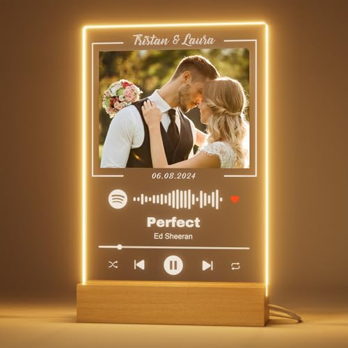 witfox Spotify Glas Personalisiert - Spotify Song Cover mit Foto & Spotify Code & LED,Personalisierte Geschenke zum Geburtstag Freundin Freund Valentinstag (Paar-Gedenkalbum) von witfox
