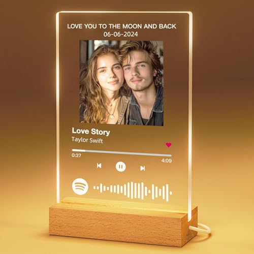 witfox Spotify Glas Personalisiert - Spotify Song Cover mit Foto & Spotify Code & LED,Personalisierte Geschenke zum Geburtstag Freundin Freund Valentinstag (Segen Album) von witfox