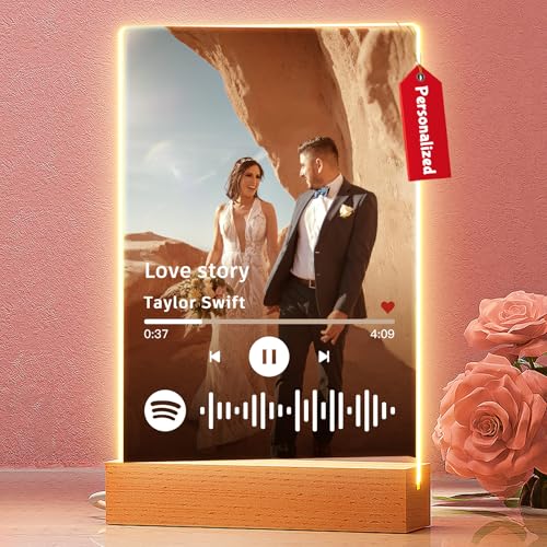 witfox Spotify Glas Personalisiert - Spotify Song Cover mit Foto & Spotify Code & LED,Personalisierte Geschenke zum Geburtstag Freundin Freund Valentinstag (Vollständiges Foto) von witfox