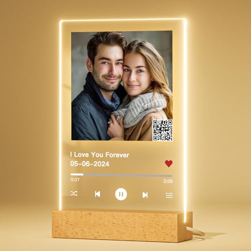 witfox Spotify Glas Personalisiert mit QR Code - Spotify Song Cover mit Foto, Personalisierte Geschenke, zum Geburtstag Vatertag Muttertag Freundin Freund Frau Männer Oma Opa-15x22cm von witfox