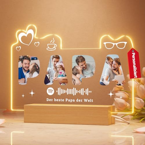 witfox Spotify Glas Personalisierte Vatertagsgeschenke für Papa - Personalisierte Lampe mit Foto, Beste Geburtstagsgeschenke für Papa, Weihnachtsgeschenke für Papa von witfox