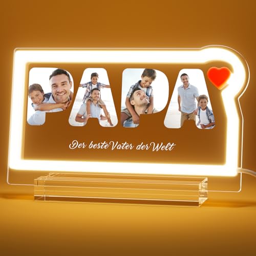 witfox Vatertagsgeschenk für Papa, Personalisierte Papa Lampe mit Foto, Originelles Geschenk zum Vatertag, Neonschild Nachtlampe mit Text als Geschenk zum Geburtstag Weihnachten von witfox