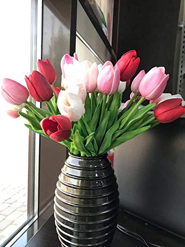 witgift Künstliche Tulpen, 20 Stück künstliche Tulpe Blume Latex Real Touch Bridal Wedding Bouquet für Hochzeitszimmer Home Hotel Party Dekoration (Hellrosa tiefrosa rot) von witgift