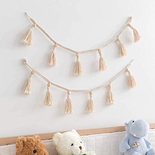 witgift Makramee Wandbehang Girlande Baumwolle Gewebt Tapisserie Hängende Fransengirlande Banner Boho Wand Deko for Kinderzimmer Wohnzimmer Schlafzimmer Hochzeitsfeier Dekoration (2er Set) von witgift