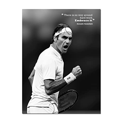 wjwang Berühmter Tennisspieler Roger Federer Poster Wandkunst Leinwanddruck An Der Wand Motivierendes Zitat Dekorative Malerei Für Wohnzimmer,O1,70X90Cm Ohne Rahmen von wjwang