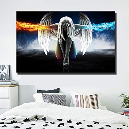 Bild Auf Leinwand Anime Engel Mädchen Flügel EIS Und Feuer Poster Und Digital Gedruckte Wandkunst Bild Für Wohnzimmer Home Decoration Geschenk Rahmenlos 60X90Cm Rahmenlos Pc935 von wjwang