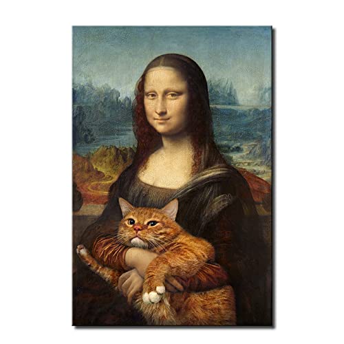 Die Fette Katze In Den Armen Der Mona Lisa Poster Und Druck Tier Wandkunst Leinwand Malerei Poster Bild Wohnzimmer Wohnkultur,Wg506,30X45 Cm Kein Rahmen von wjwang