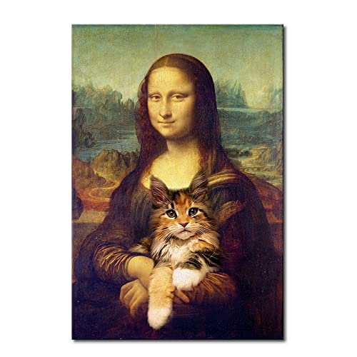 Die Fette Katze In Den Armen Der Mona Lisa Poster Und Druck Tier Wandkunst Leinwand Malerei Poster Bild Wohnzimmer Wohnkultur,Wg686-1,50X75 Cm Kein Rahmen von wjwang