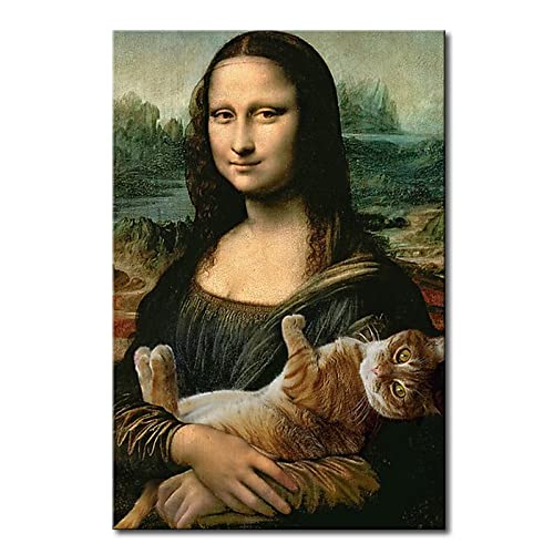 wjwang Die Fette Katze In Den Armen Der Mona Lisa Poster Und Druck Tier Wandkunst Leinwand Malerei Poster Bild Wohnzimmer Wohnkultur,Wg686-2,40X60 Cm Kein Rahmen von wjwang