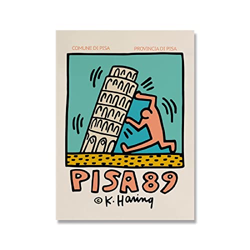 Humanismus Figuren Holding Herz Pisa Vintage Ausstellung Haring Pop Art Leinwand Malerei Poster Und Druck Wandbilder Room Decor,C,30X40Cm Ohne Rahmen von wjwang
