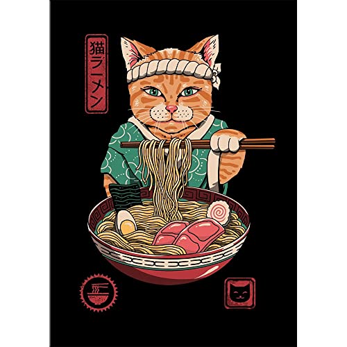 Japanische Samurai Katze Poster und Drucke Ramen Nostalgie Qualität Cartoon Leinwand Gemälde Tier Wandkunst Bilder für Wohnkultur (20X30cm ohne Rahmen, MM-1) von wjwang