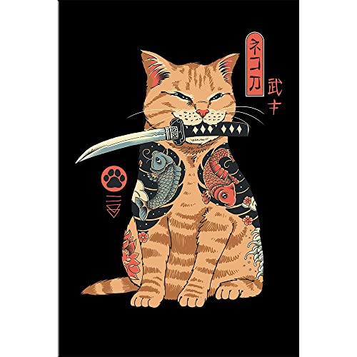 Japanische Samurai Katze Poster und Drucke Ramen Nostalgie Qualität Cartoon Leinwand Gemälde Tier Wandkunst Bilder für Wohnkultur (20X30cm ohne Rahmen, MM-2) von wjwang